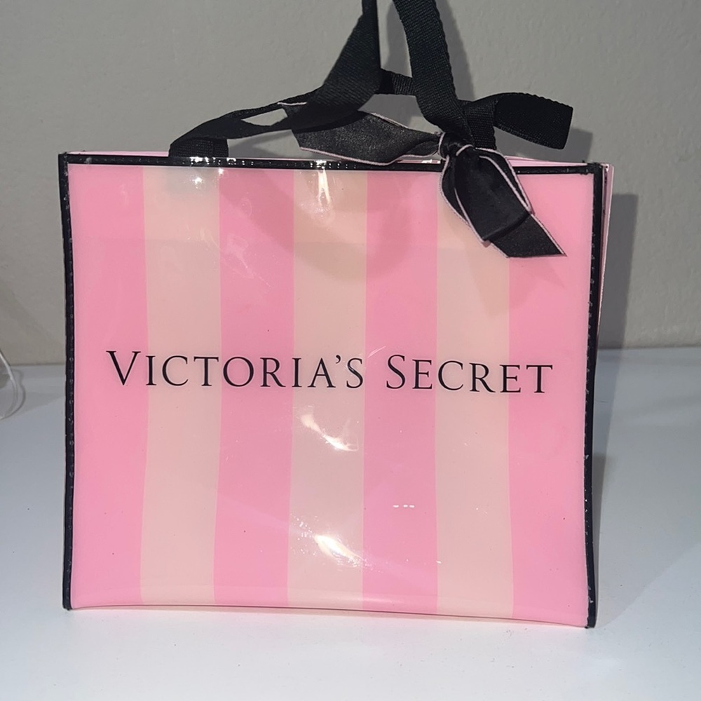 Victorias Secret ICONIC STRIPE Jelly TOTE BAG SHOPPER Make Up Bag HTF RARE